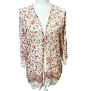 Jolt Floral Crochet Hemline Kimono